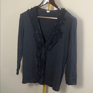 J. Crew Dark Gray Cardigan with Textured Trim medium weight